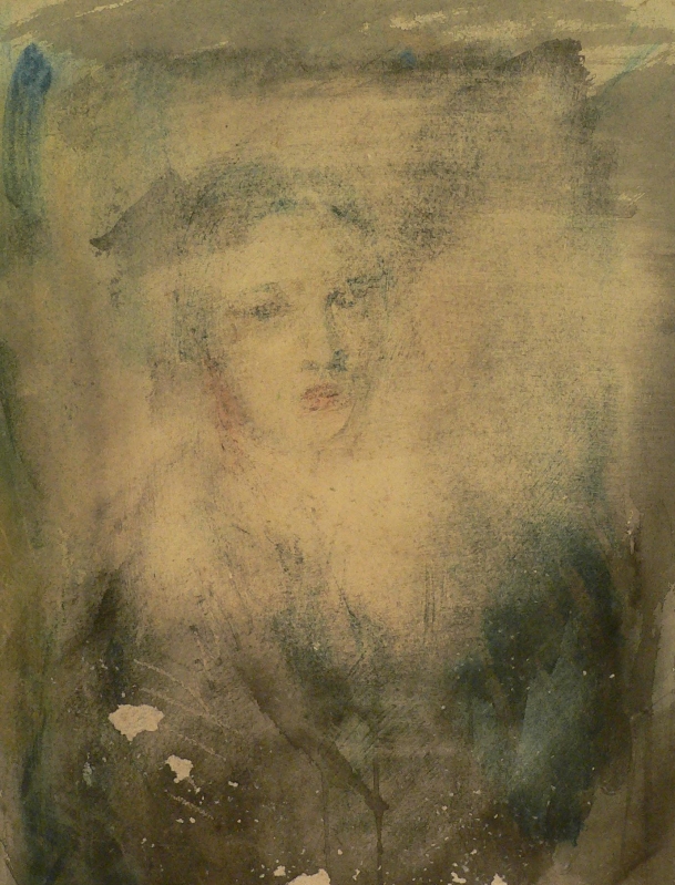 630  Watercolour portrait partially scrubbed out